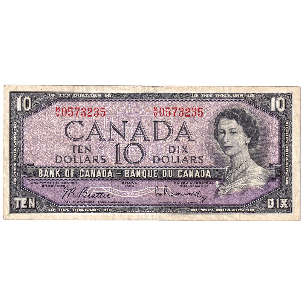 BC-40b 1954 Canada $10 Beattie-Rasminsky, M/V, F-VF (F15)