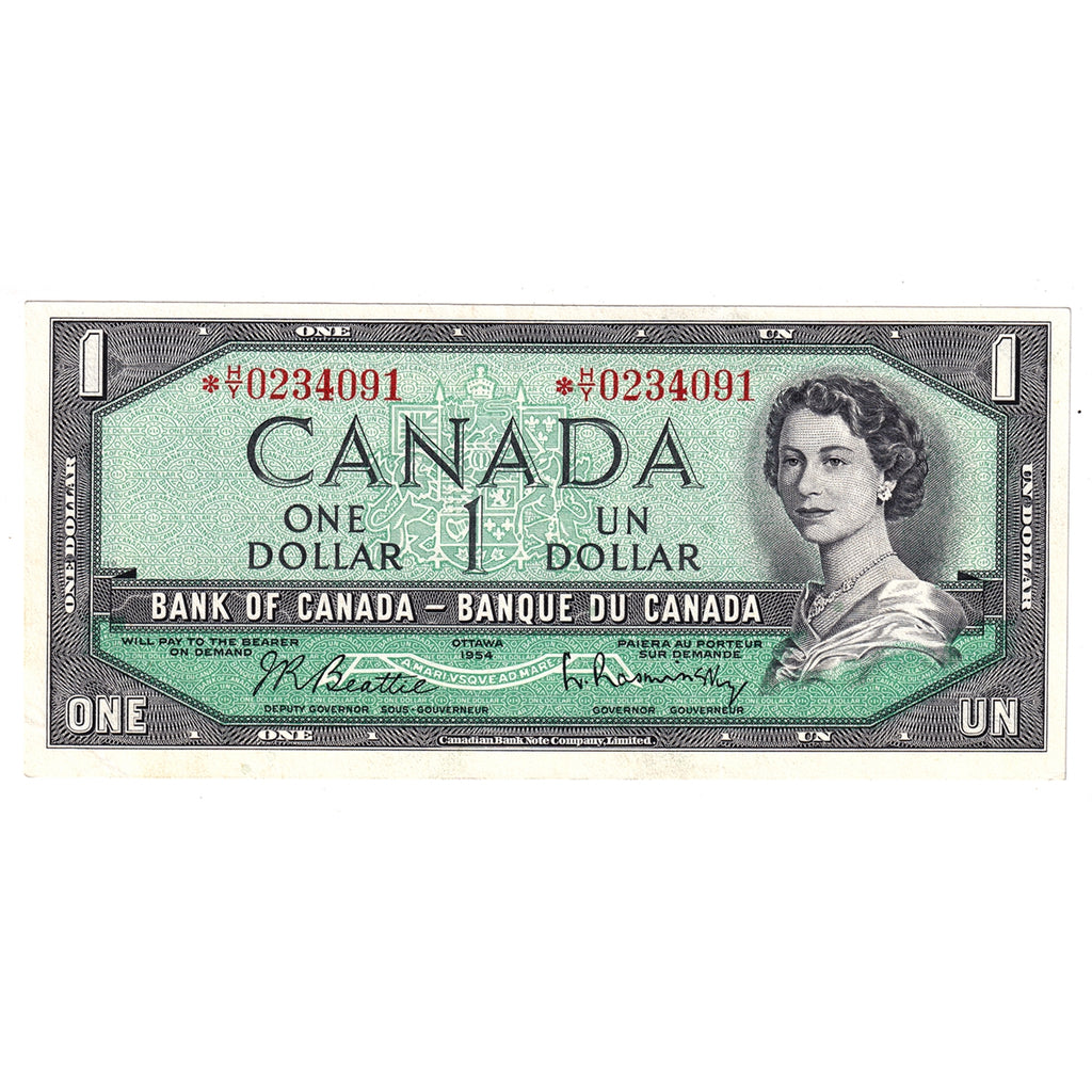 BC-37bA 1954 Canada $1 Beattie-Rasminsky, *H/Y, EF-AU