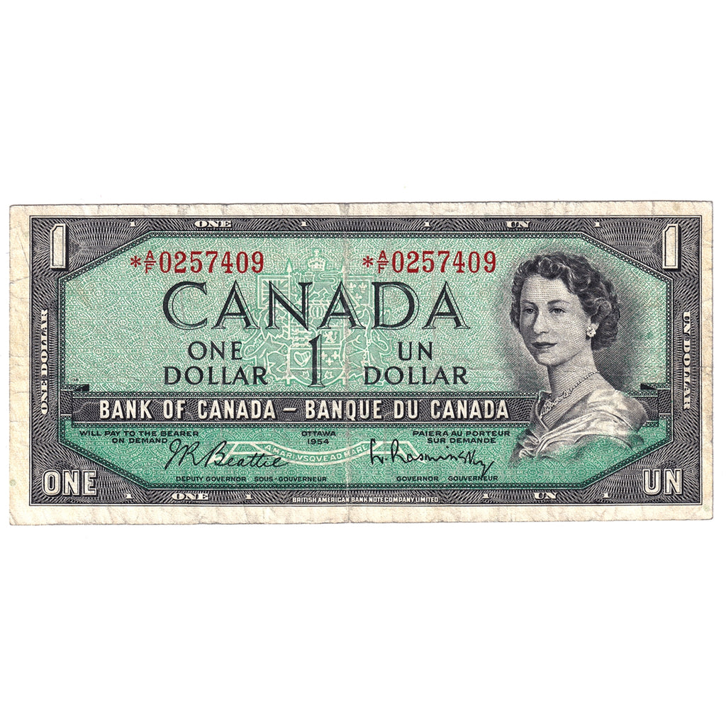 BC-37BA-i 1954 Canada $1 Beattie-Rasminsky, *A/F, Fine (F12)