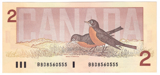 BC-55b 1986 Canada $2 Thiessen-Crow, BBD, Uncirculated (UNC60)