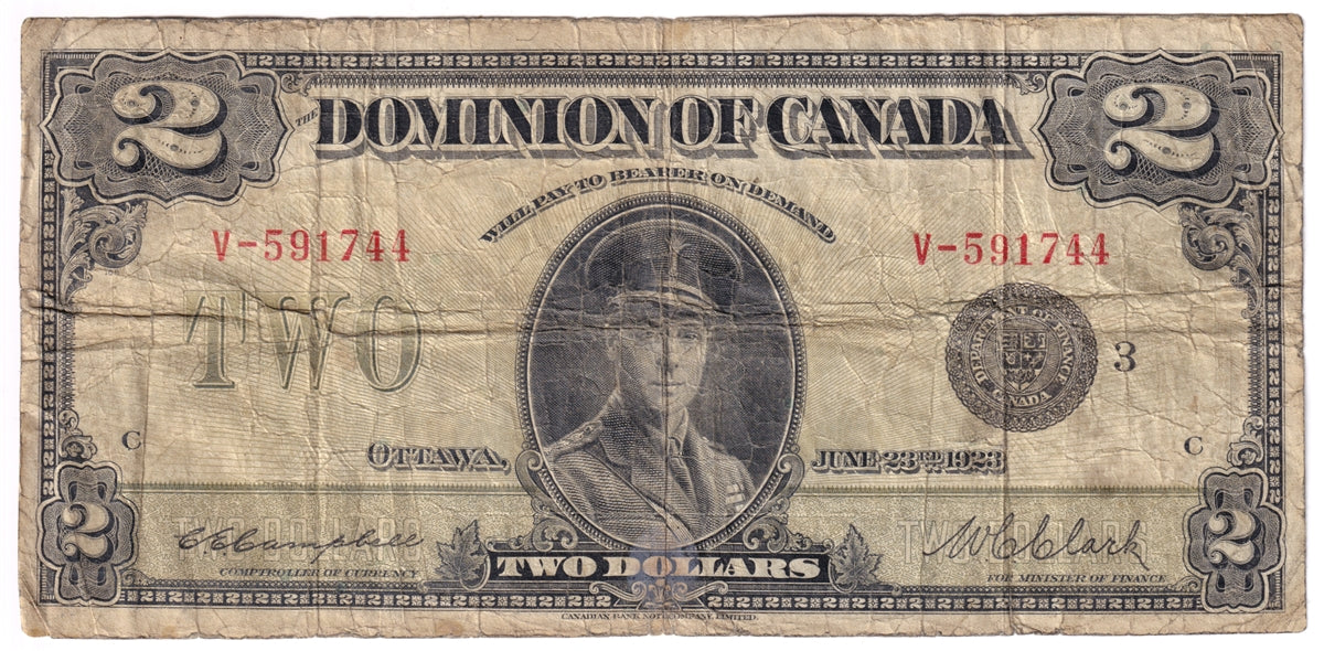 DC-26k 1923 Dominion $1 Campbell-Clark, Black Seal 3, Very Good (VG8)