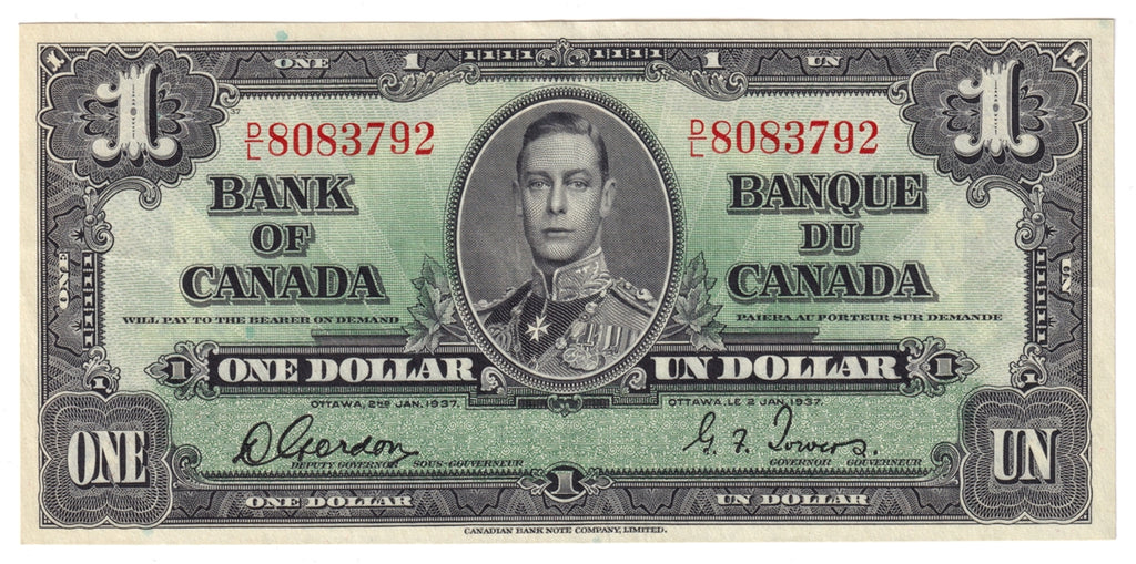 BC-21c 1937 Canada $1 Gordon-Towers, D/L, EF-AU (EF45)