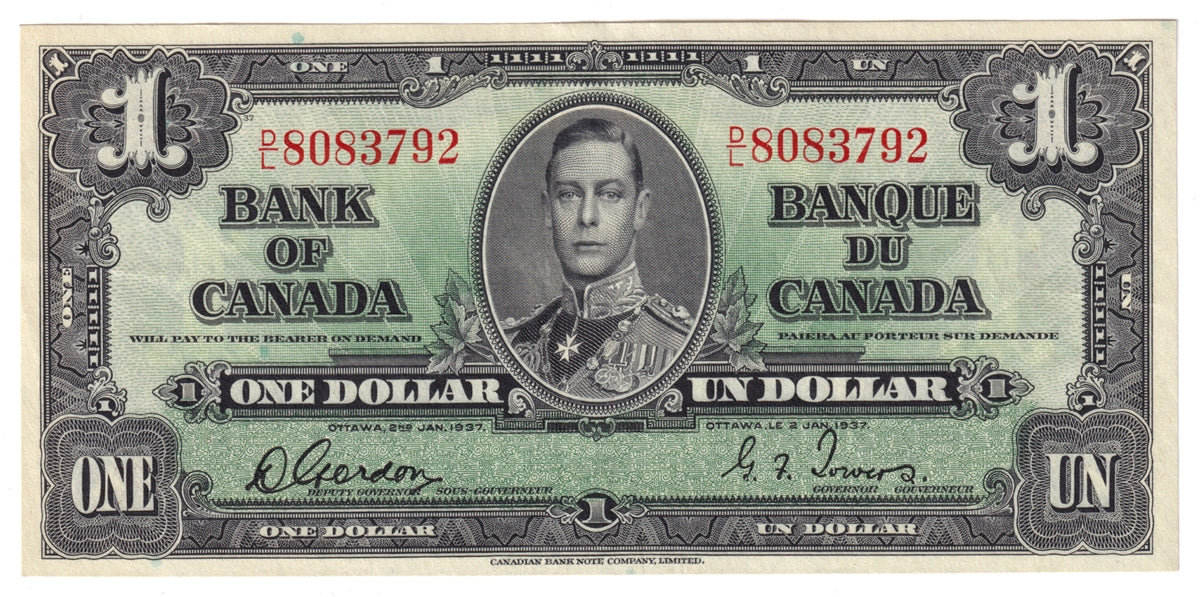 BC-21c 1937 Canada $1 Gordon-Towers, D/L, EF-AU (EF45)