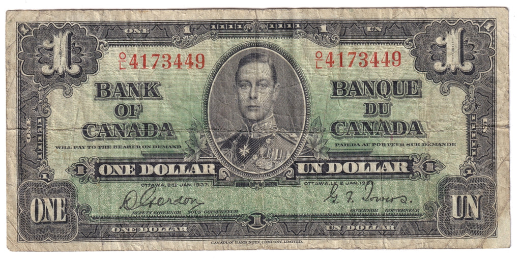 BC-21c 1937 Canada $1 Gordon-Towers, O/L, F
