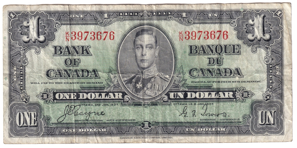 BC-21d 1937 Canada $1 Coyne-Towers, K/N, Fine (F12)