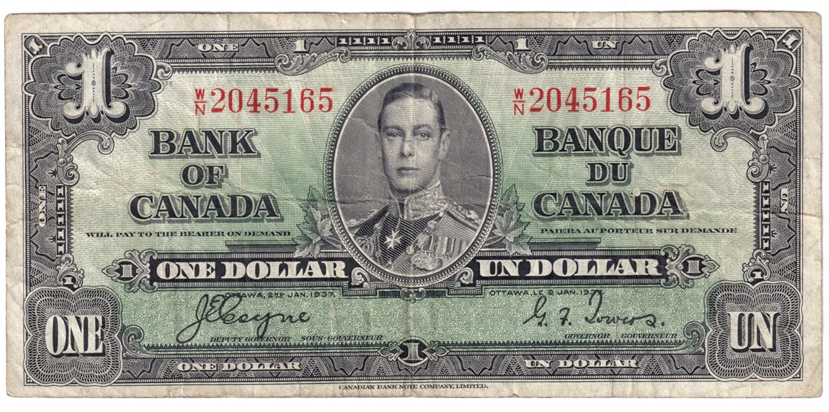 BC-21d 1937 Canada $1 Coyne-Towers, W/N, Fine (F12)
