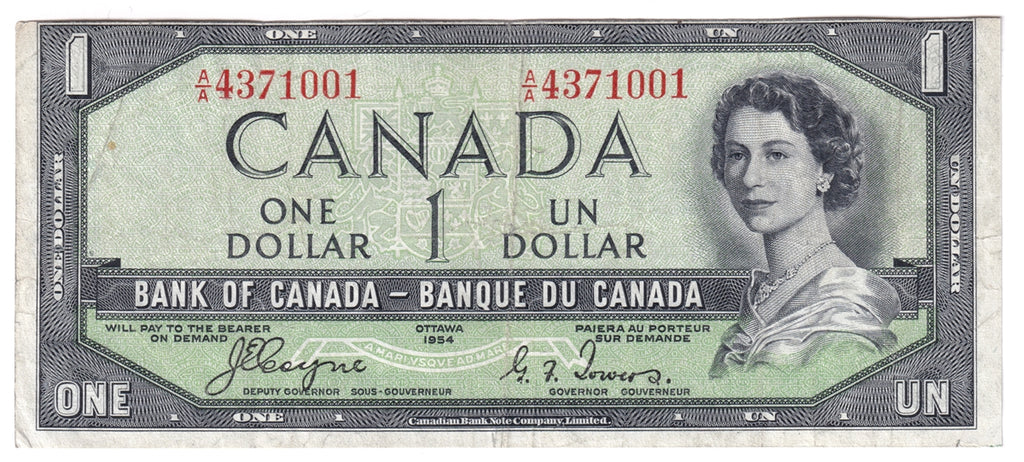 BC-29a 1954 Canada $1 Coyne-Towers, Devil's Face A/A, Fine (F12)