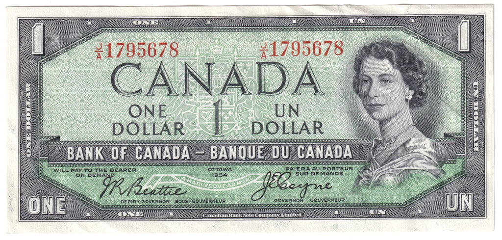 BC-29b 1954 Canada $1 Beattie-Coyne, Devil's Face, J/A, Almost Uncirculated (AU50)