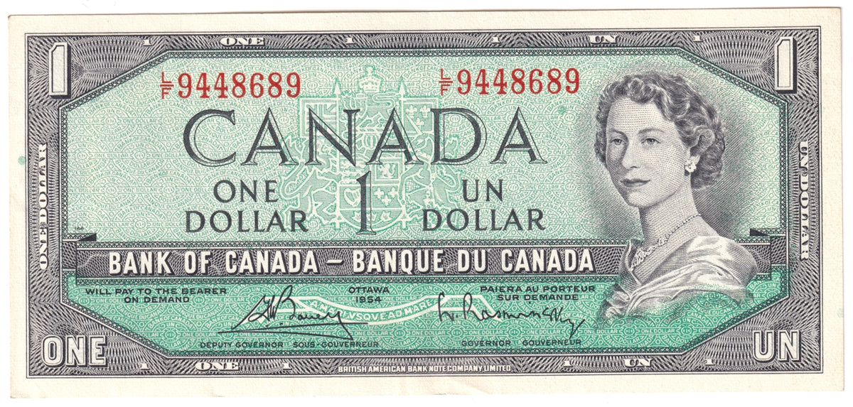 BC-37c 1954 Canada $1 Bouey-Rasminsky, L/F, EF-AU (EF45)