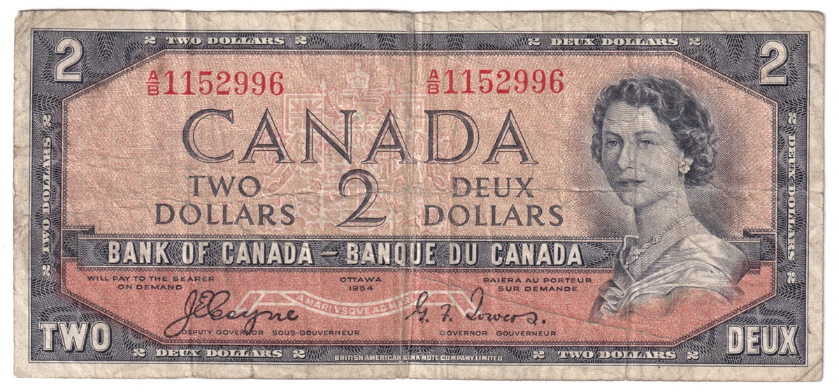 BC-30a 1954 Canada $2 Coyne-Towers, Devil's Face, A/B, Circ
