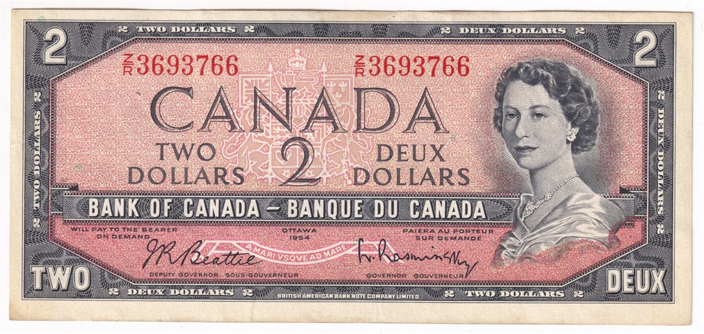 BC-38b 1954 Canada $2 Beattie-Rasminsky, Z/R, Extra Fine (EF40)