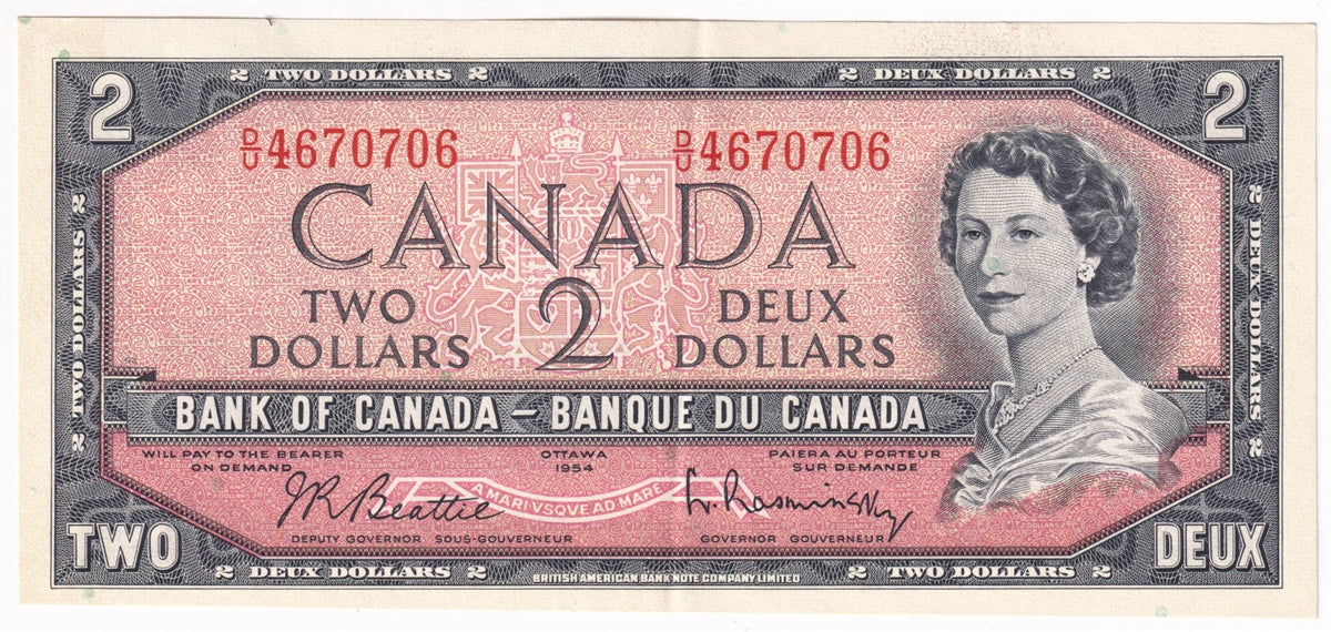 BC-38b 1954 Canada $2 Beattie-Rasminsky, D/U, EF-AU (EF45)