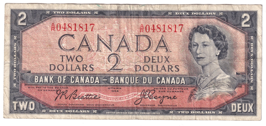 BC-38a 1954 Canada $2 Beattie-Coyne, A/R, Circ