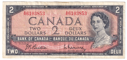 BC-38a 1954 Canada $2 Beattie-Coyne, A/R, Very Fine (VF20)