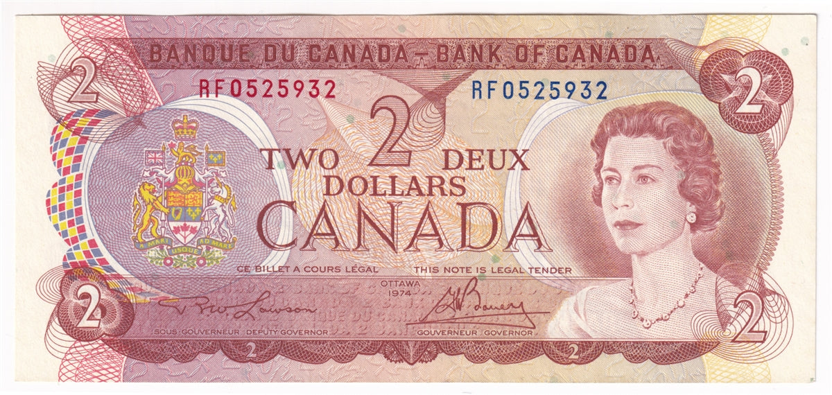 BC-47a 1974 Canada $2 Lawson-Bouey, RF, Extra Fine (EF40)