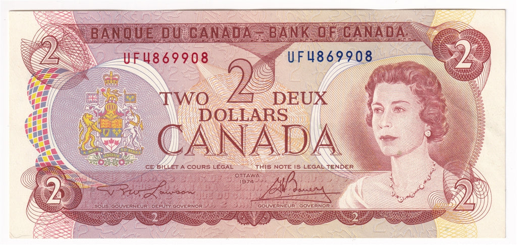 BC-47a 1974 Canada $2 Lawson-Bouey, UF, AU-UNC (AU55)