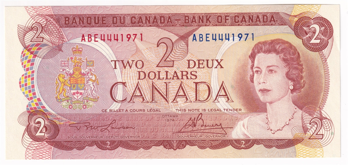 BC-47a-i 1974 Canada $2 Lawson-Bouey, ABE, Choice Uncirculated (CUNC63)