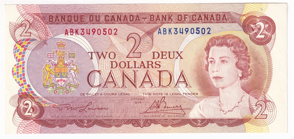 BC-47a-i 1974 Canada $2 Lawson-Bouey, ABK, AU-UNC (AU55)