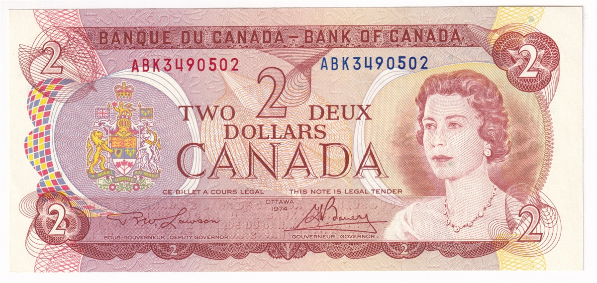 BC-47a-i 1974 Canada $2 Lawson-Bouey, ABK, AU-UNC (AU55)