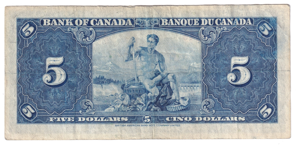 BC-23c 1937 Canada $5 Coyne-Towers, X/C, F-VF (F15)