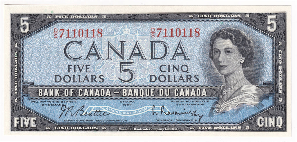 BC-39b 1954 Canada $5 Beattie-Rasminsky, D/S, Uncirculated (MS60)