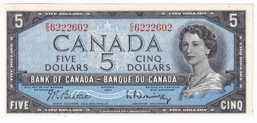 BC-39b 1954 Canada $5 Beattie-Rasminsky, E/S, Choice Uncirculated (CUNC63)
