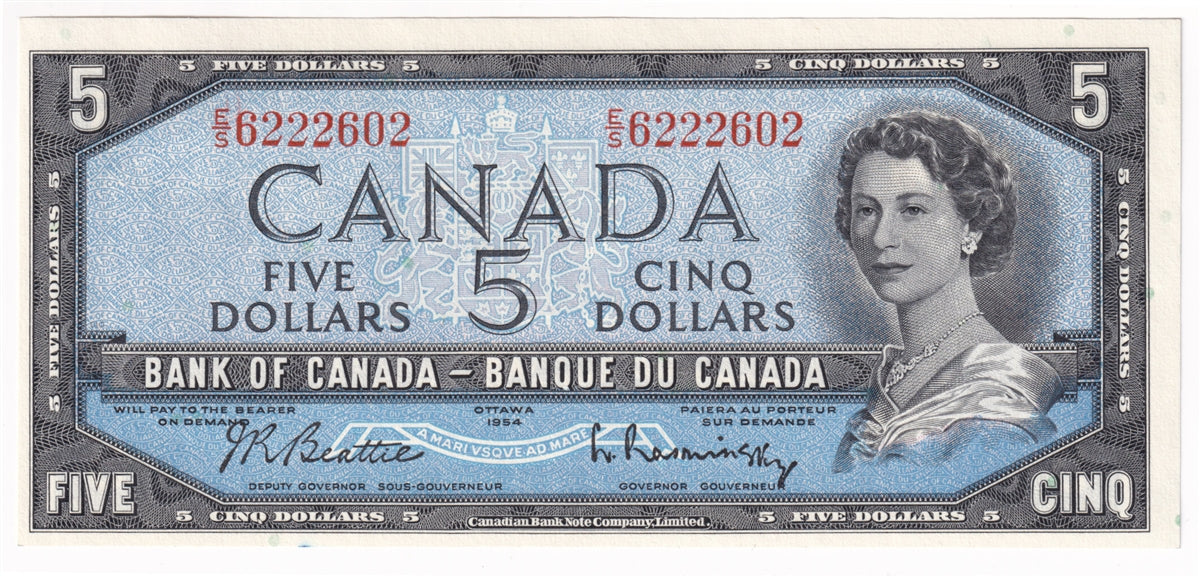 BC-39b 1954 Canada $5 Beattie-Rasminsky, E/S, Choice Uncirculated (CUNC63)