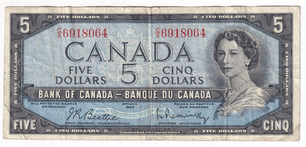 BC-39b 1954 Canada $5 Beattie-Rasminsky, C/X, F-VF (F15)