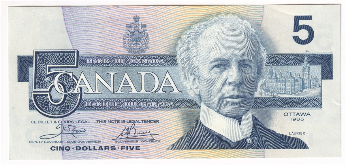 BC-56a 1986 Canada $5 Crow-Bouey, ENJ, Extra Fine (EF40)