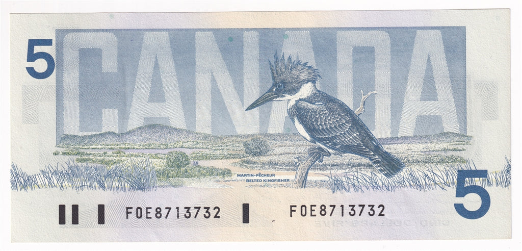 BC-56b 1986 Canada $5 Thiessen-Crow, FOE, Almost Uncirculated (AU50)