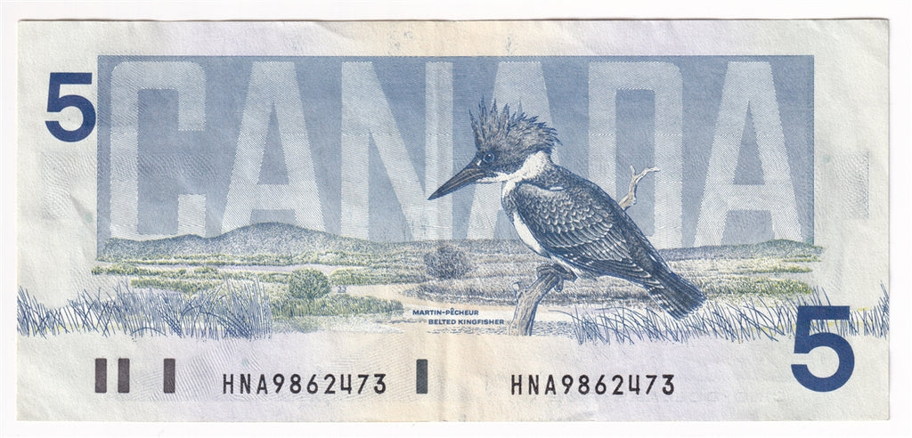 BC-56eA 1986 Canada $5 Knight-Dodge, HNA (9.800M-9.999M), Extra Fine (EF40)