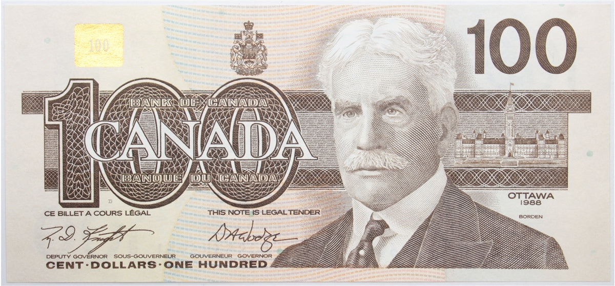 BC-60d 1988 Canada $100 Knight-Dodge, BJS, Choice Uncirculated (CUNC63)