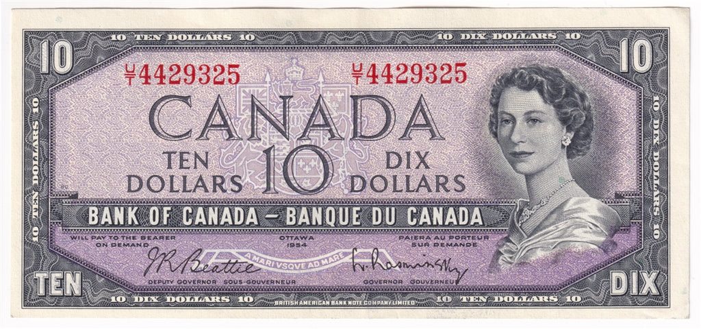 BC-40b 1954 Canada $10 Beattie-Rasminsky, U/T, EF-AU (EF45)