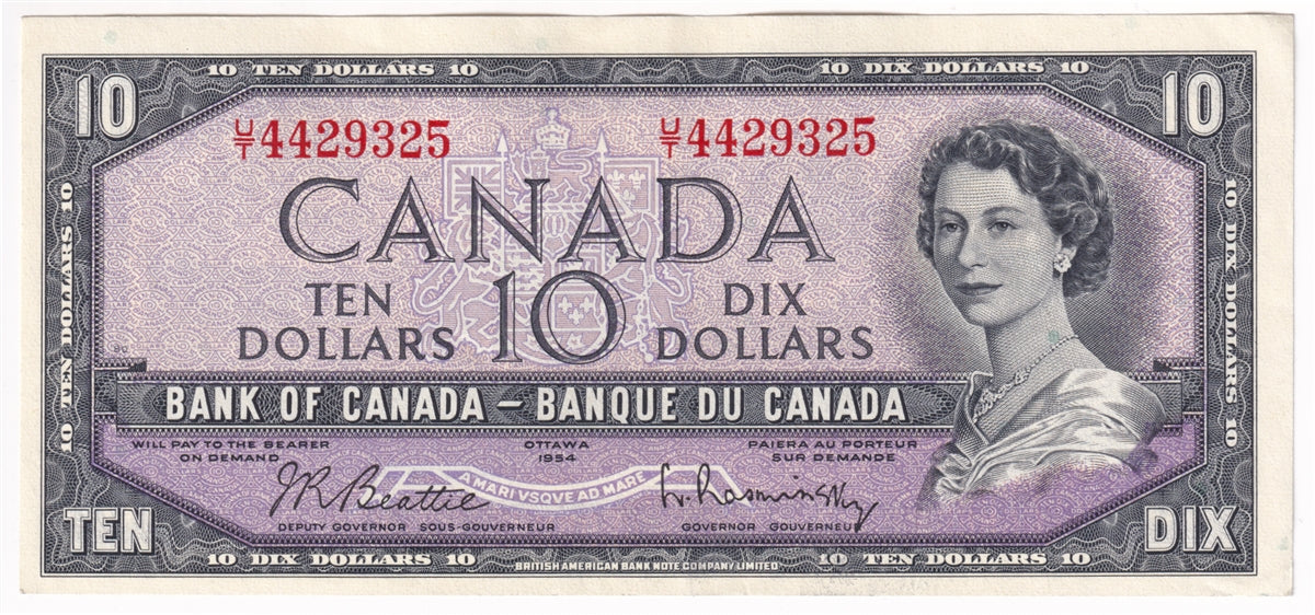 BC-40b 1954 Canada $10 Beattie-Rasminsky, U/T, EF-AU (EF45)