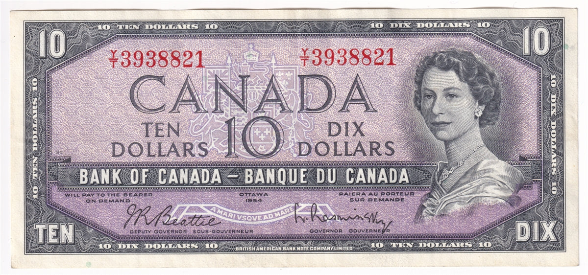 BC-40b 1954 Canada $10 Beattie-Rasminsky, Y/T, VF-EF (VF30)