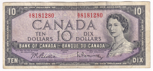 BC-40b 1954 Canada $10 Beattie-Rasminsky, S/V, F