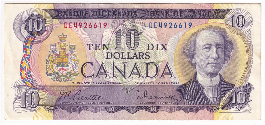 BC-49a 1971 Canada $10 Beattie-Rasminsky, DE, Extra Fine (EF40)