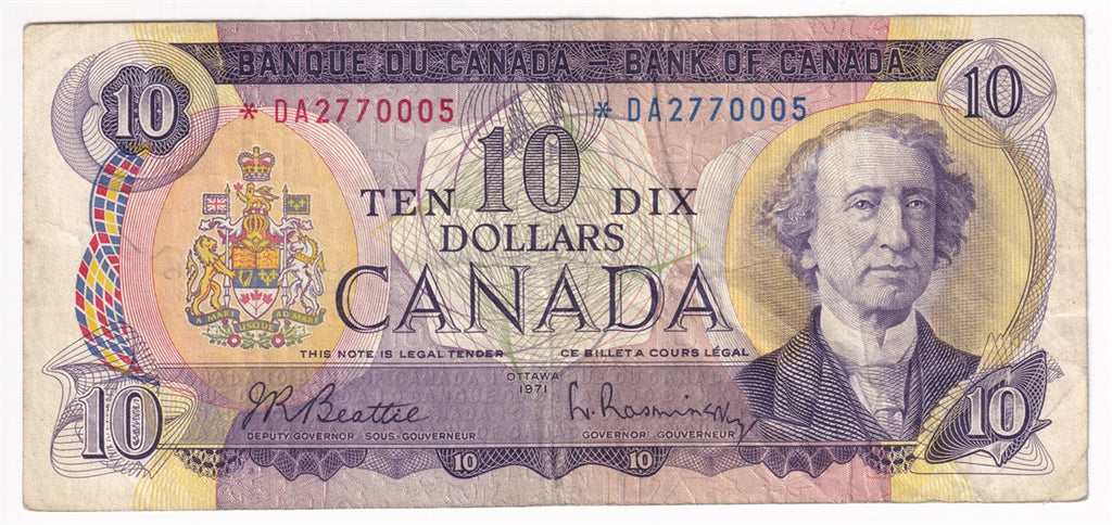 BC-49aA 1971 Canada $10 Beattie-Rasminsky, *DA, Fine (F12)