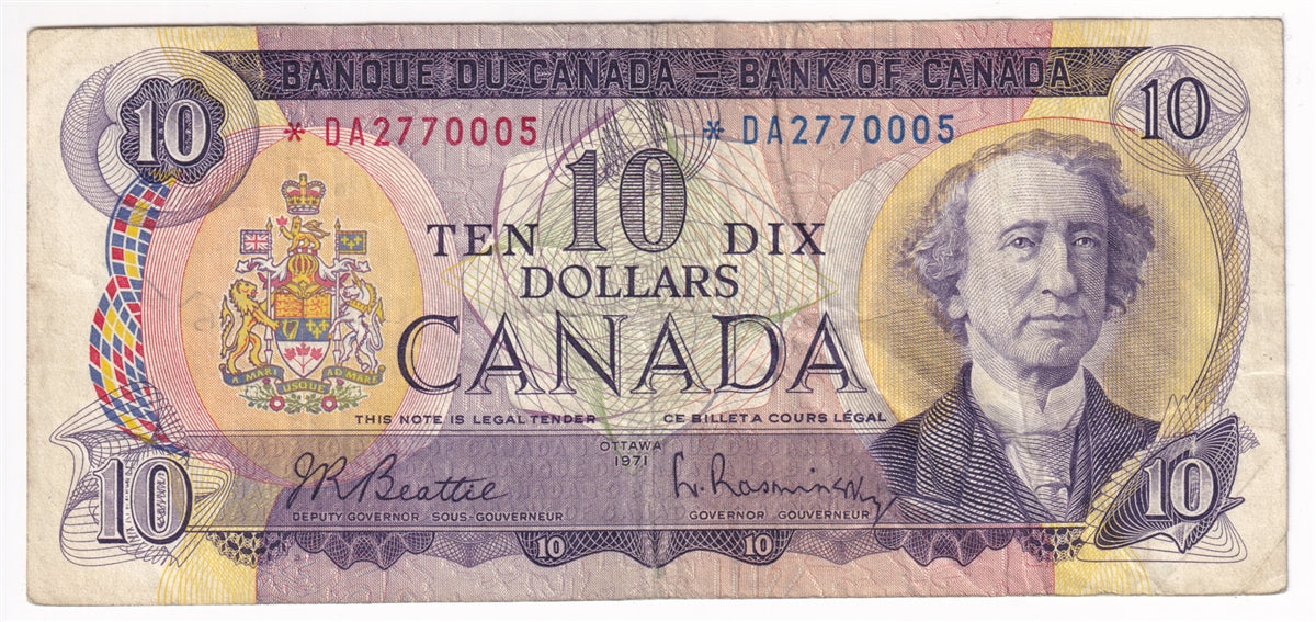 BC-49aA 1971 Canada $10 Beattie-Rasminsky, *DA, Fine (F12)