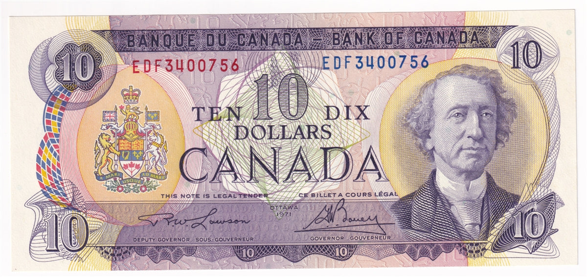 BC-49c-i 1971 Canada $10 Lawson-Bouey, EDF, AU-UNC (AU55)
