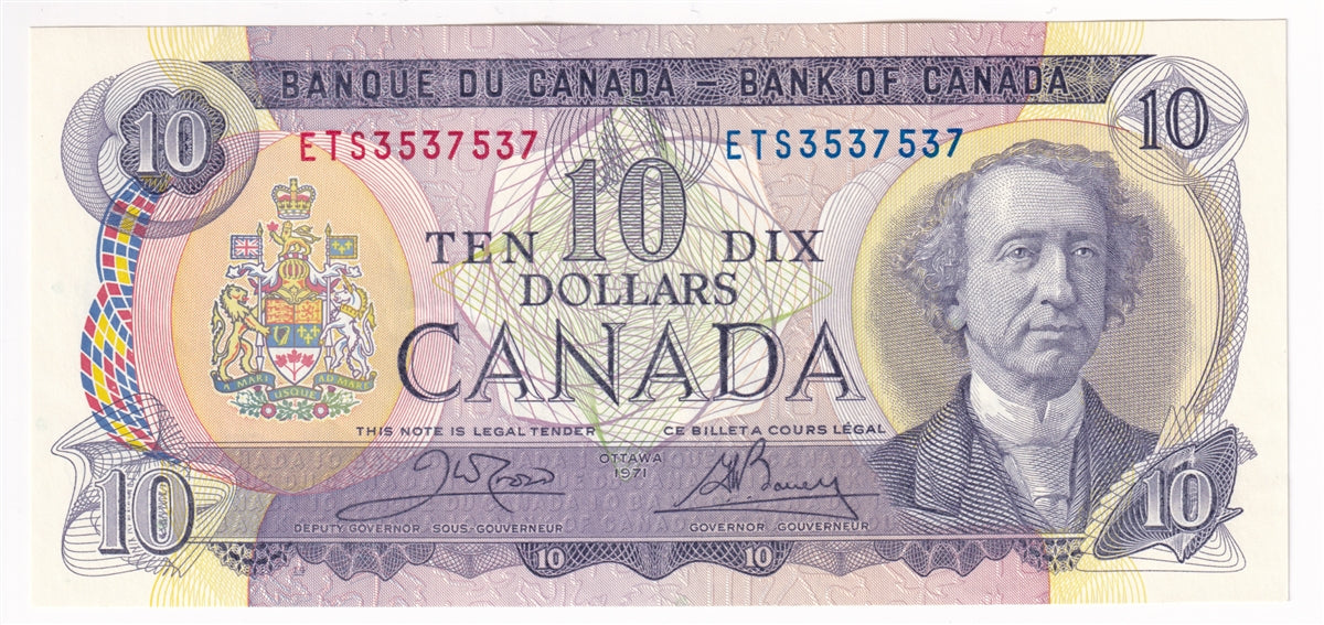 BC-49d 1971 Canada $10 Crow-Bouey, ETS, AU-UNC (AU55)