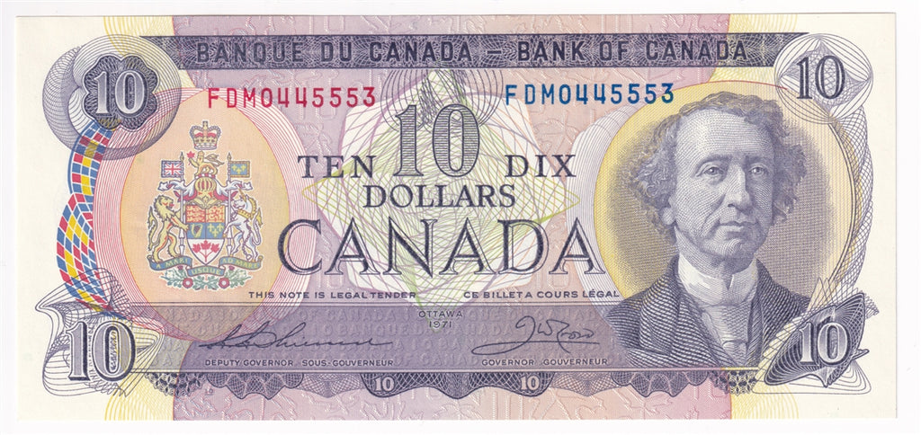 BC-49e 1971 Canada $10 Thiessen-Crow, FDM, AU-UNC (AU55)