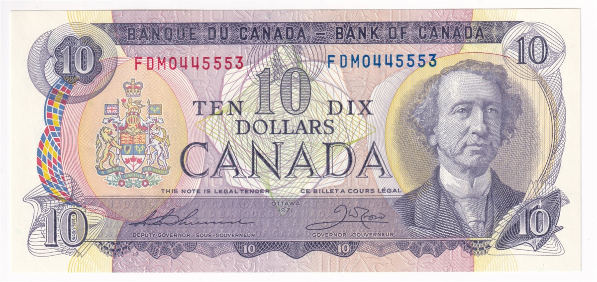 BC-49e 1971 Canada $10 Thiessen-Crow, FDM, AU-UNC (AU55)