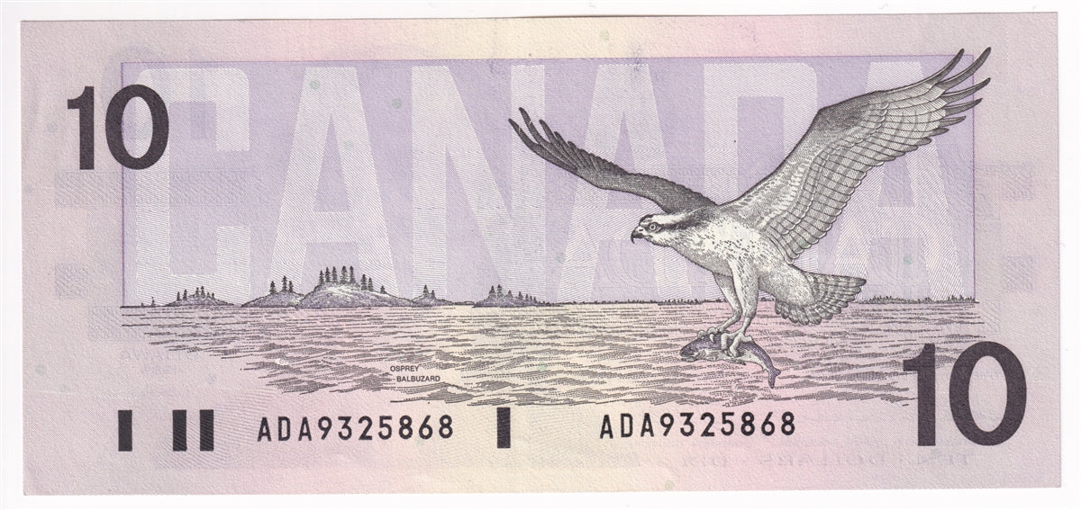 BC-57a 1989 Canada $10 Thiessen-Crow, ADA, Almost Uncirculated (AU50)
