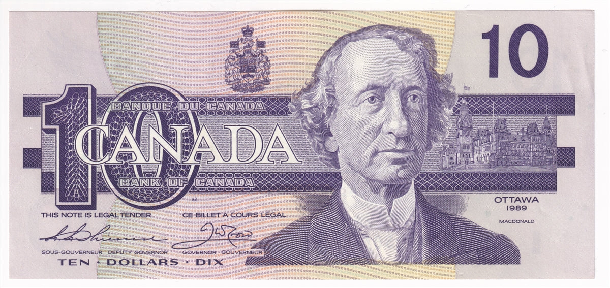 BC-57a 1989 Canada $10 Thiessen-Crow, ADA, Almost Uncirculated (AU50)