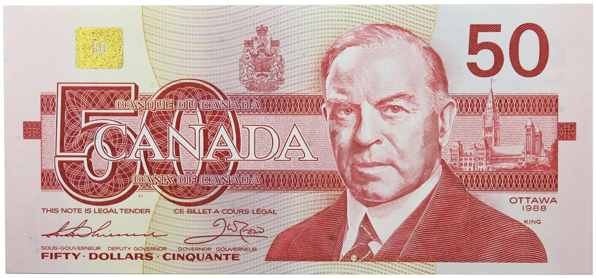 BC-59a 1988 Canada $50 Thiessen-Crow, EHV, Almost Uncirculated (AU50)