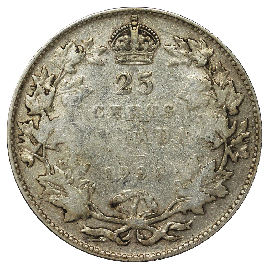 1936 Bar Canada 25-cents Very Good (VG8) Impaired