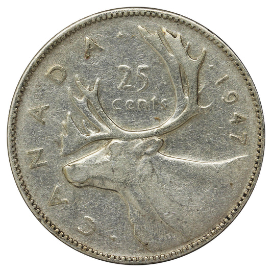 1947 Dot Canada 25-cents Very Good (VG8) Cleaned