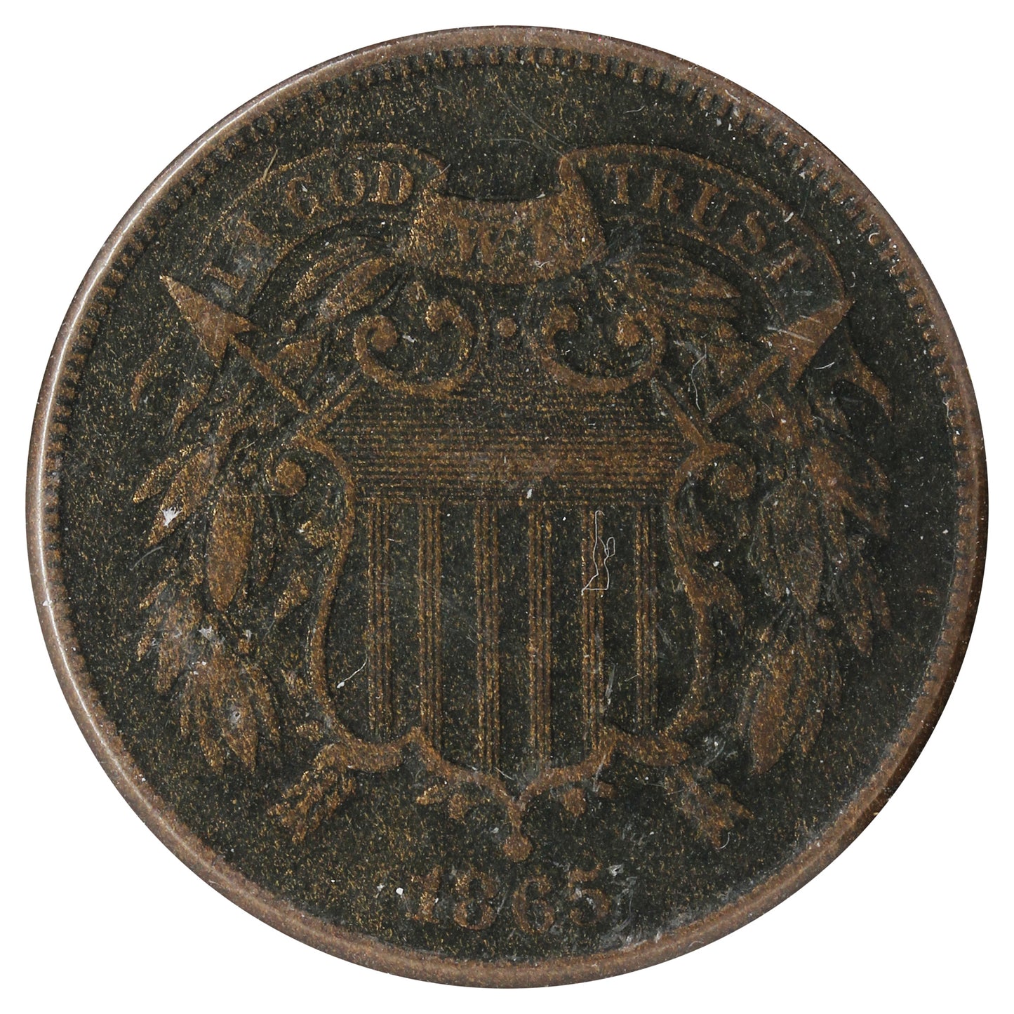 1865 Curved 5 USA 2 Cents (Toned)