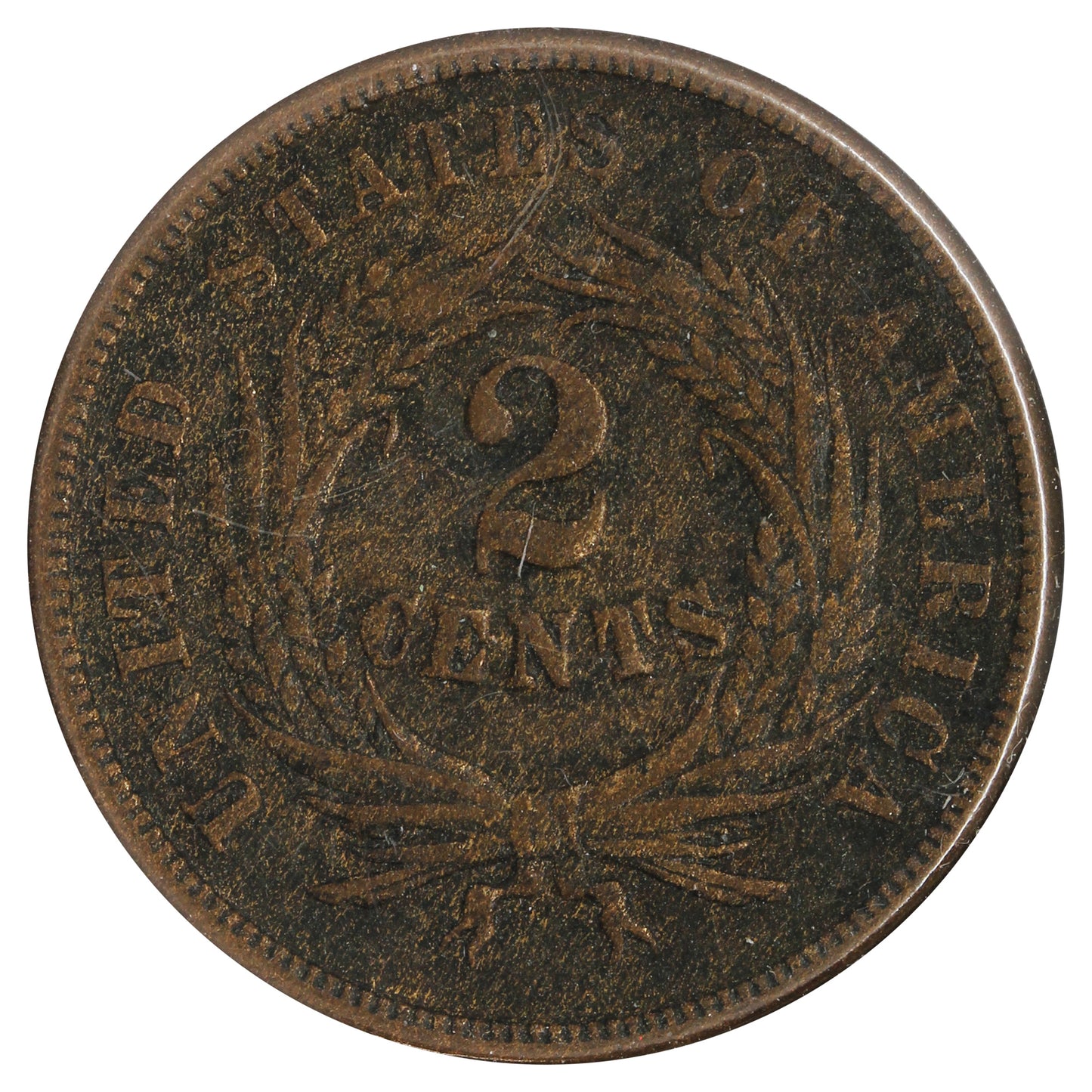 1865 Curved 5 USA 2 Cents (Toned)